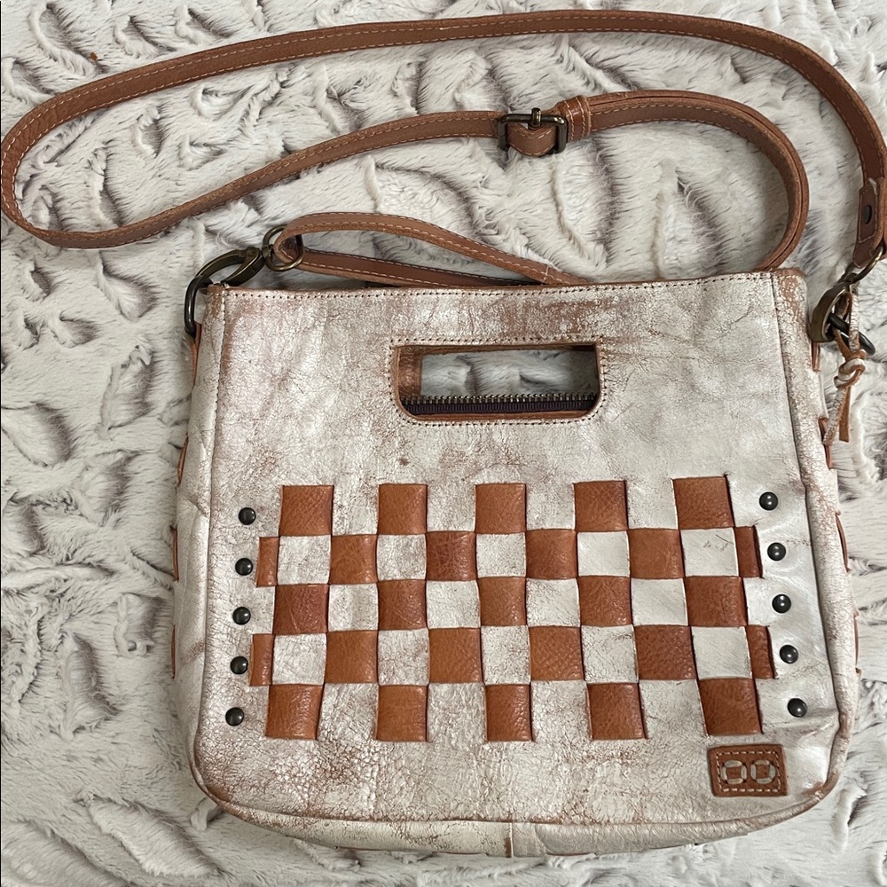 BED|STU Tan and Cream Checkered Crossbody Bag - Picture 2 of 5